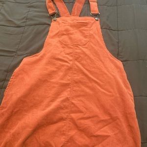 Pink corduroy overall dress